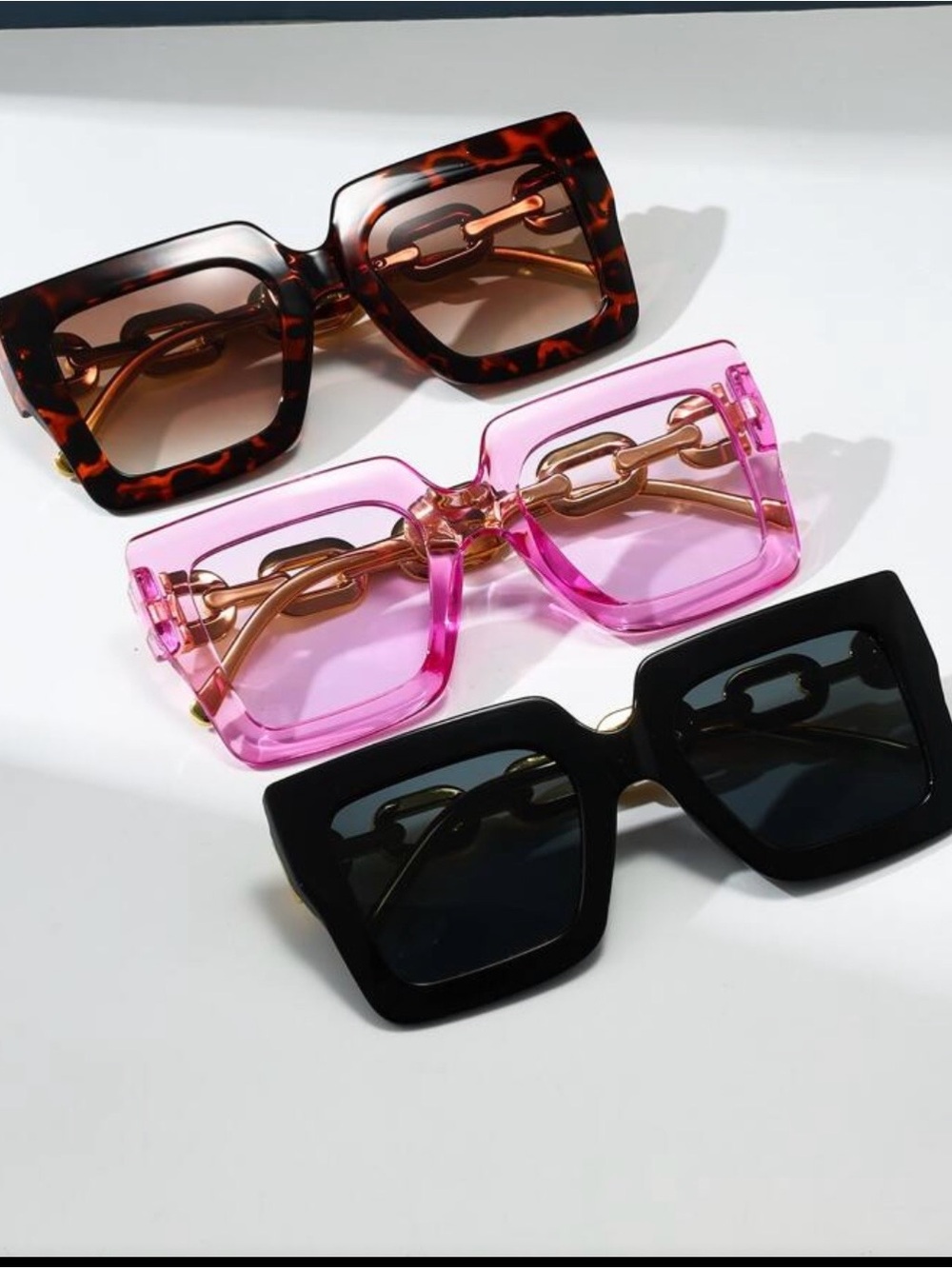 Oversized Square Women's Sunglasses - Black, Tortoise, Pink - Picture 2 of 4